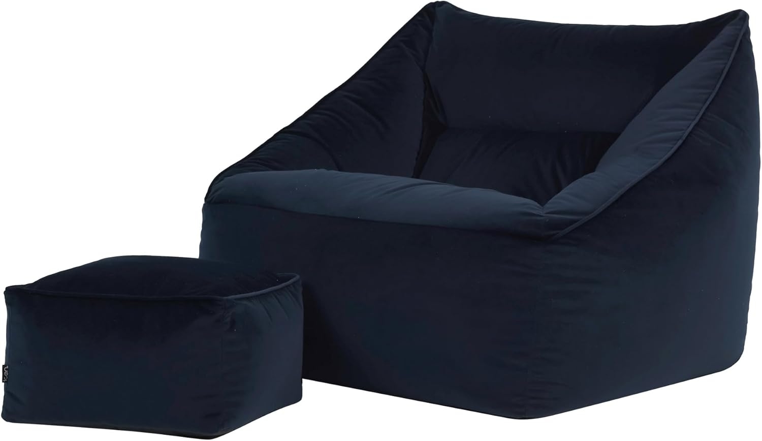 Icon Natalia Sitzsack Sessel mit Hocker für Erwachsene, Dunkelblau, Flauschiger Samtstoff, Riesen Sitzsack Samt mit Füllung, Bean Bag Chair, Bequemer Sessel Wohnzimmer, Lounge, Schlafzimmer, Büro Bild 1