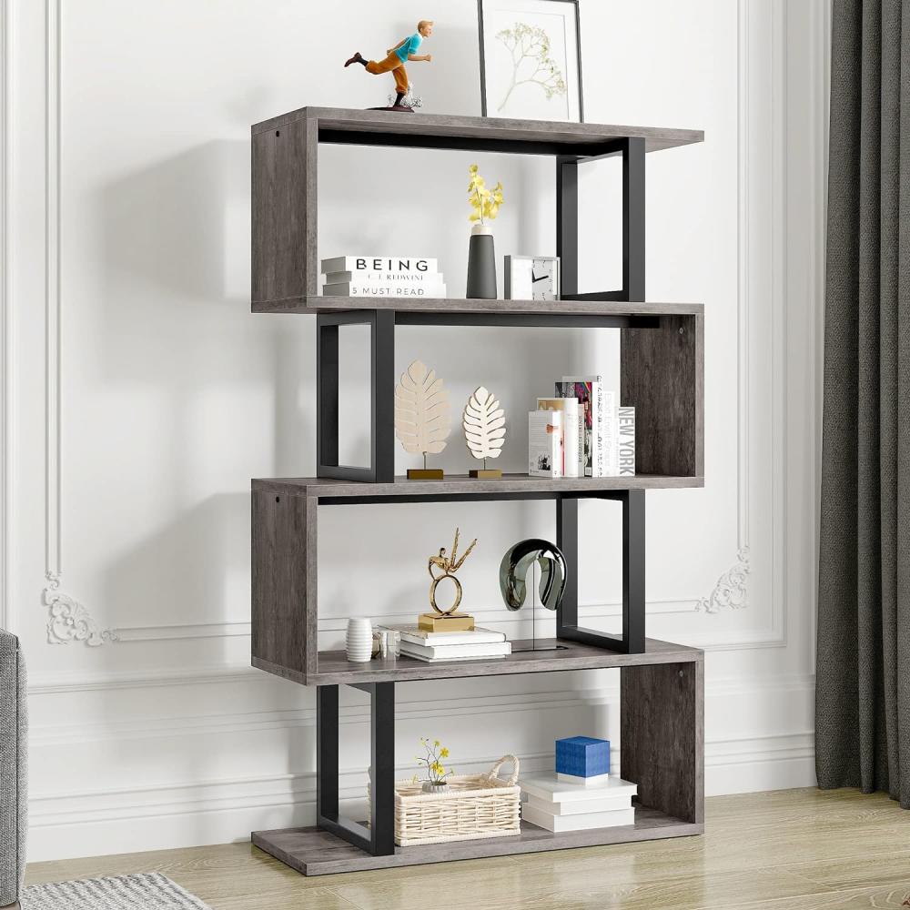 YITAHOME Bücherregal, Regal mit 5 Ebenen, S-förmiges Modernes Freistehendes Multifunktionales Dekoratives Aufbewahrungsregal, Standregal für Schlafzimmer, Wohnzimmer Büro, schwarz (grau) Bild 1