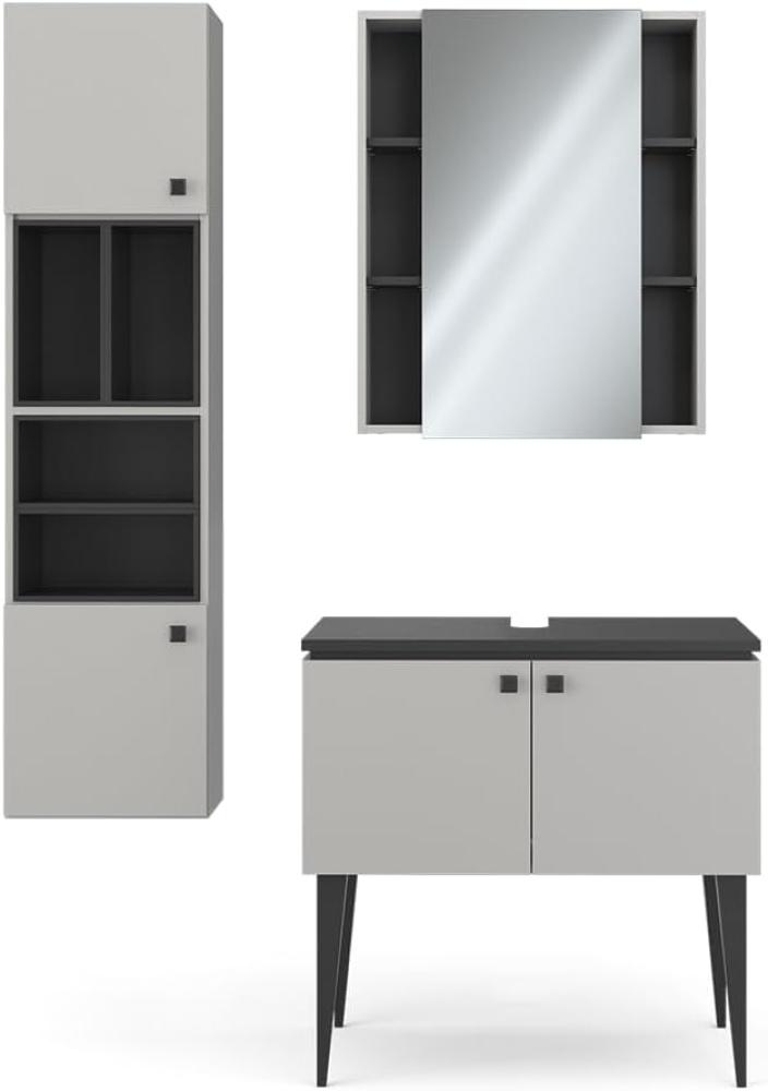 Vicco Badmöbel-Set Gerta in Grau-Schwarz, Badezimmer-Set, moderne Badserie, Spiegelschrank, Waschbeckenunterschrank, Hängeschrank mit 2 Türen Bild 1