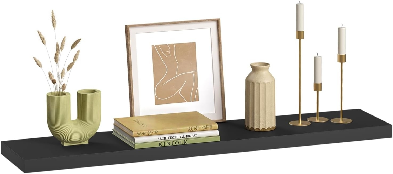 eSituro Wandregal, schwebendes Regal für Wandmontage, Schweberegal Hängeregal Wandbrett im Wohnzimmer Schlafzimmer Küche Badezimmer, schwarz modern, MDF, 120 x 3,8 x 22,9 cm Bild 1