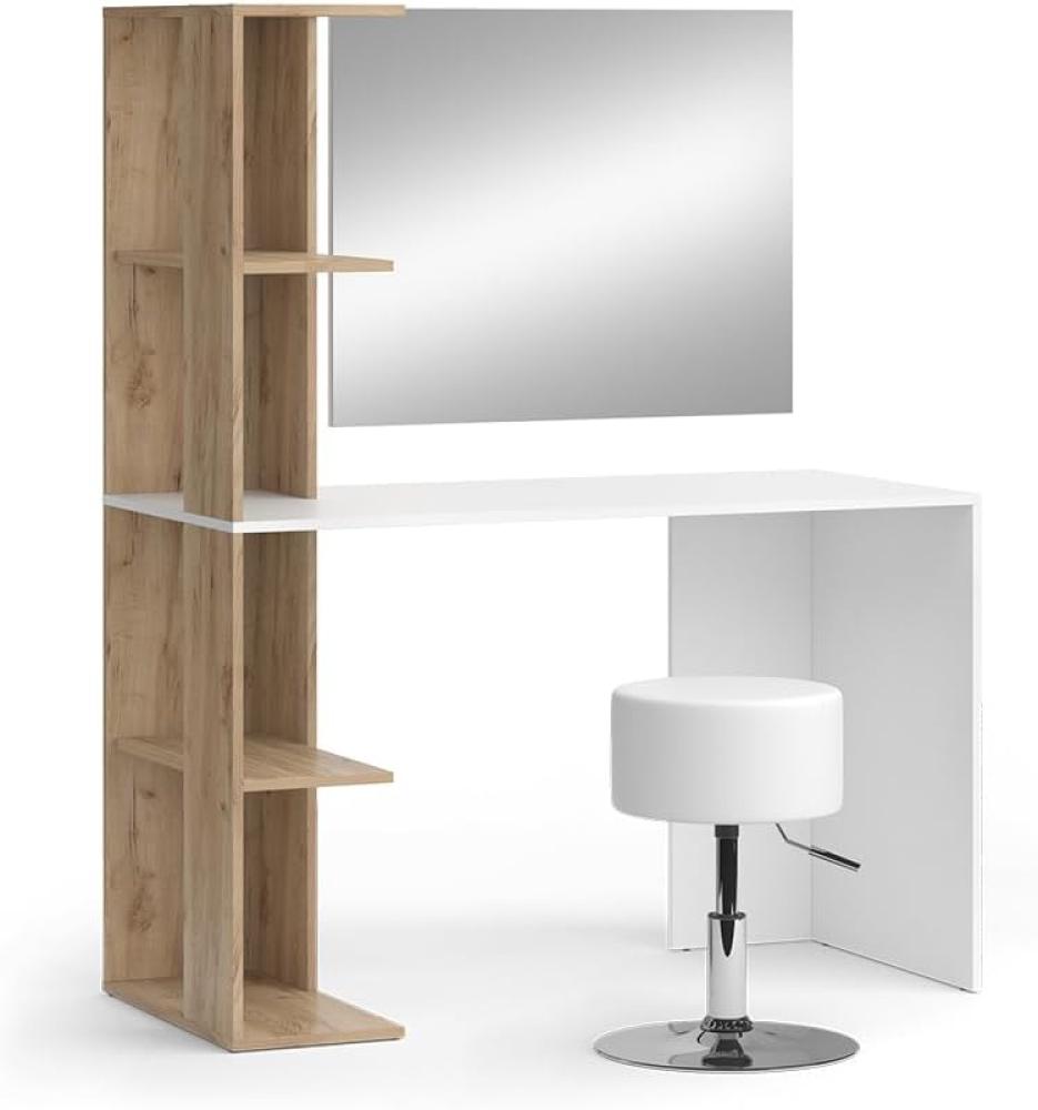 Vicco Schminktisch Tower Weiß Sonoma 122 x 55 cm mit Spiegel und Hocker Bild 1