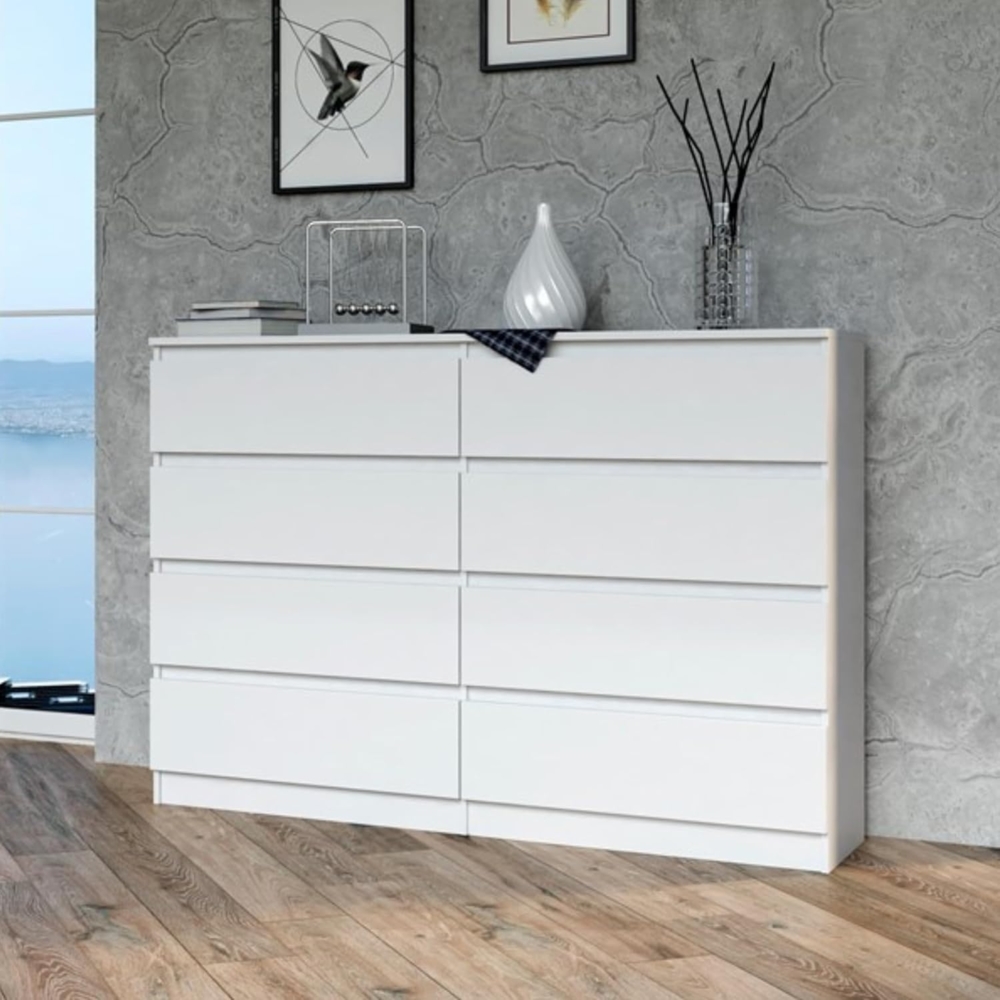 Home Collective Kommode Highboard Sideboard für Flur Schlafzimmer Wohnzimmer (Perfekt für Wohnzimmer, Schlafzimmer oder Esszimmer), mit 8 Schubladen, Breite 140 cm Höhe 97, Weiß Bild 1