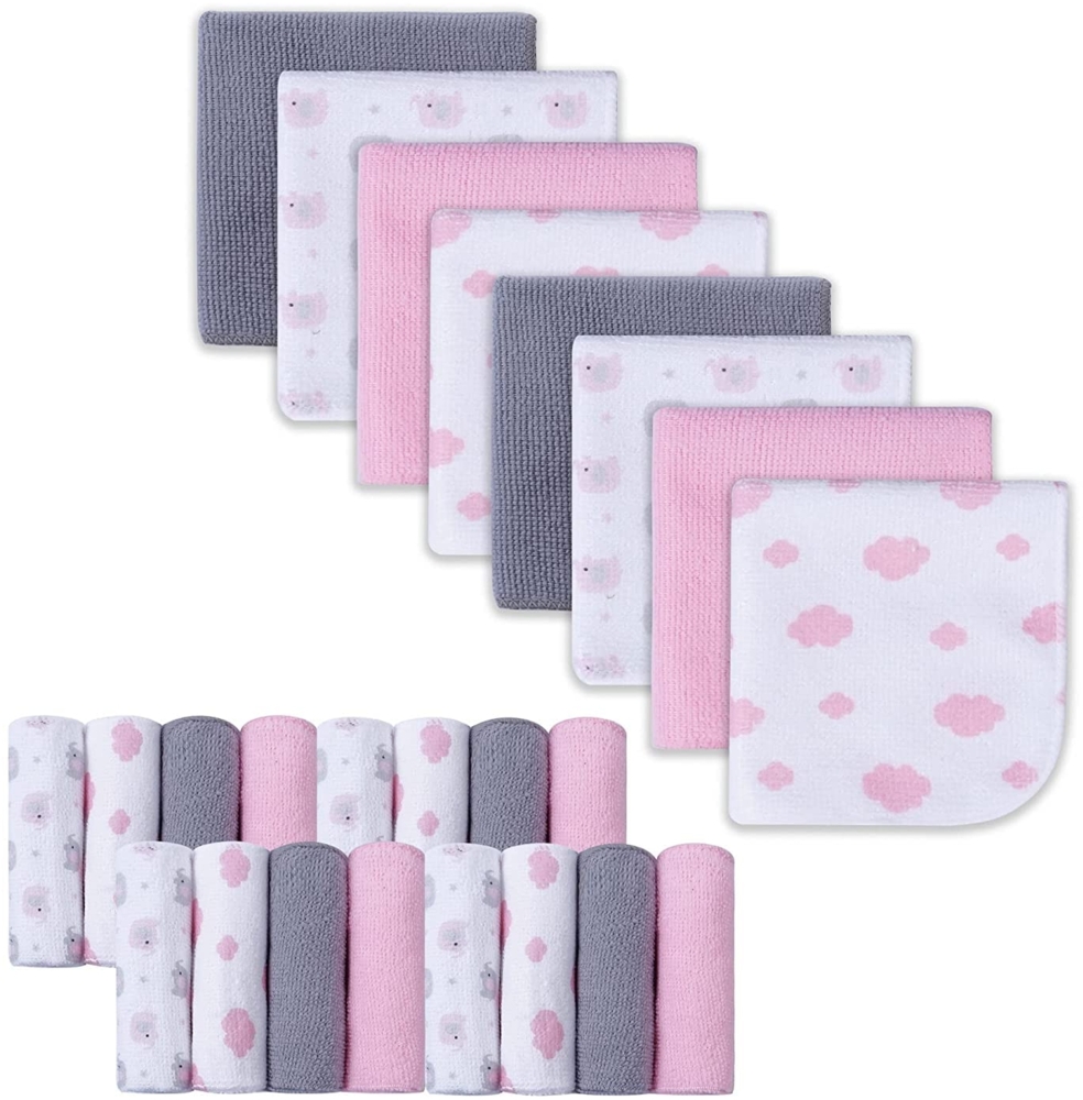 Softan Baby Waschlappen Set, Neugeborene Mini Tuch, Weich Flanell Handtücher für Gesichts Bad Dusche für Babys Junge Mädchen Kinder, 23×23cm 24er Pack, Rosa Elefant Bild 1