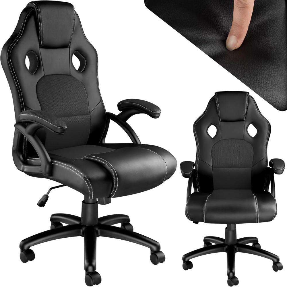 TecTake Sportsitz Chefsessel Stuhl ergonomischer Gaming Bürostuhl Racing Schalensitz - Diverse Farben - (Schwarz-Schwarz) Bild 1