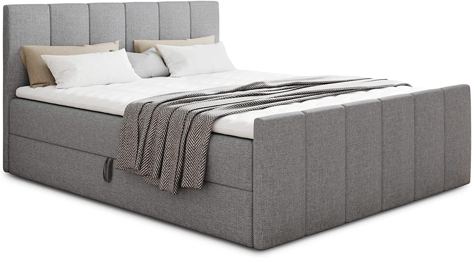 Boxspringbett Star Lux mit Fußteil, 2 Bettkästen und Matratzentopper - Doppelbett mit Topper, Bonell-Matratze, Polsterbett, Bett (Grau (Inari 91), 140 x 200 cm) Bild 1