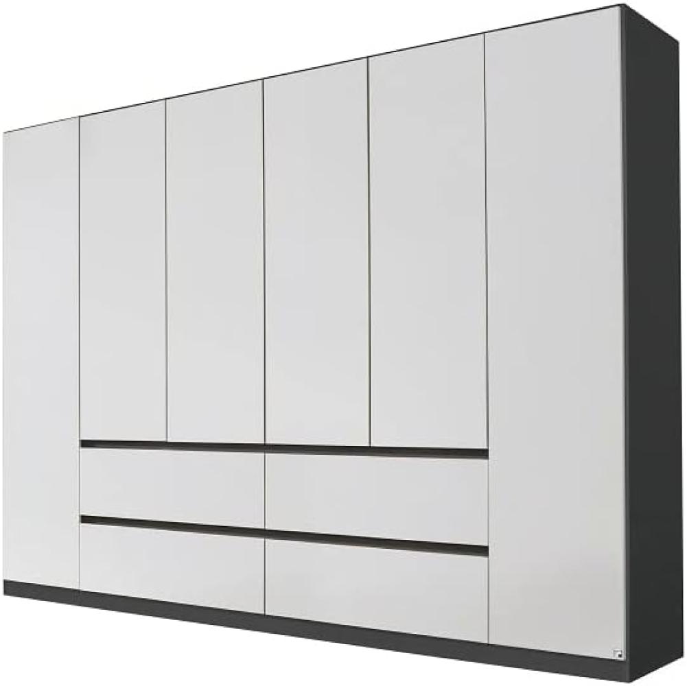 Rauch Möbel Mainz Schrank Kleiderschrank Drehtürenschrank Weiß / Graumetallic 6-türig mit 4 Schubladen inkl. Zubehörpaket Basic 4 Einlegeböden, 4 Kleiderstangen, grifflos BxHxT 271x210x54 cm Bild 1