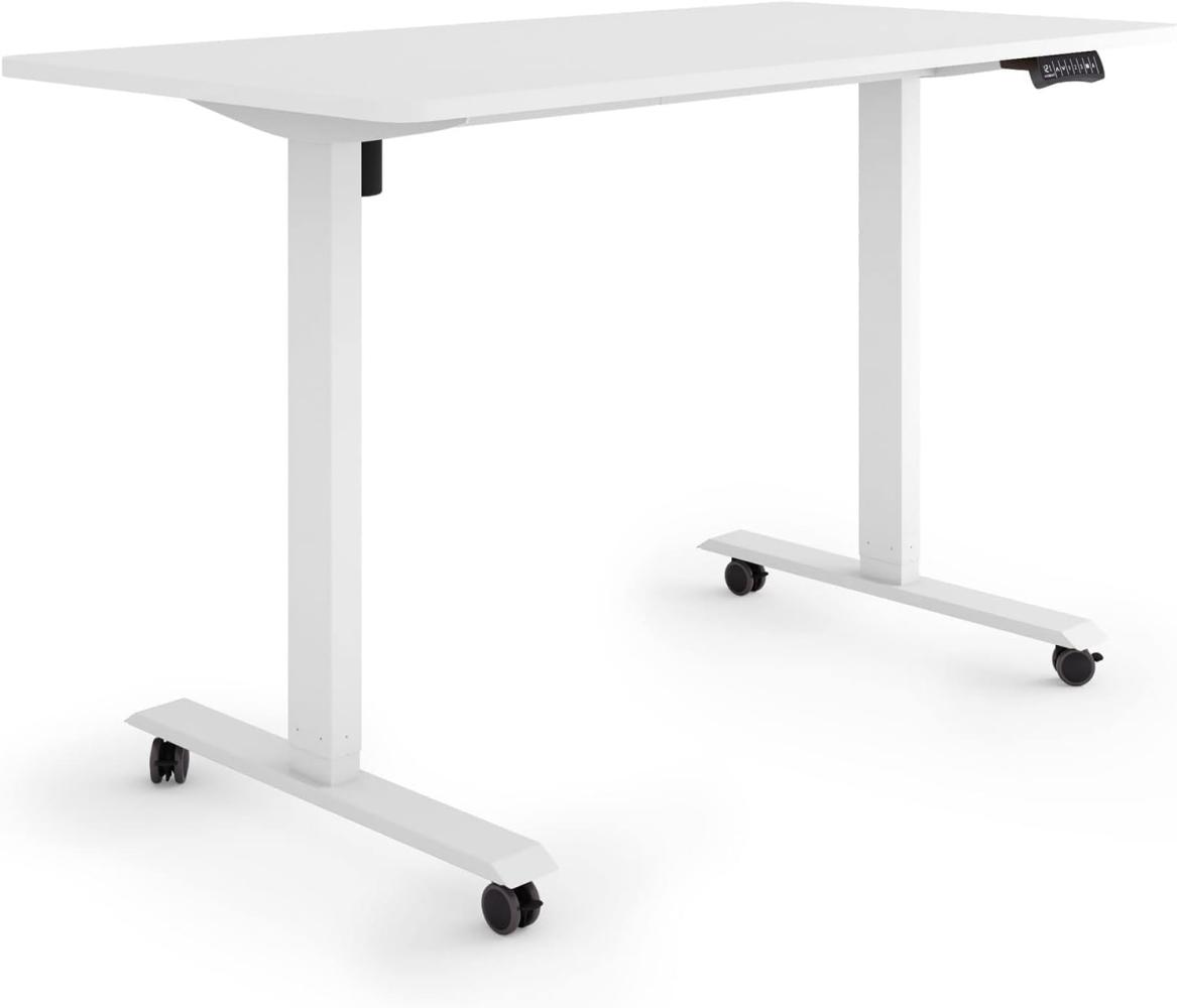 ESMART Germany ETX-121WW 140x70cm Weiß Ergonomischer Steh-Sitz-Schreibtisch auf Rollen Stufenlos elektrisch höhenverstellbar 78,5-128,5cm 3X Memory Aktivitätserinnerung Soft-Start/Stopp Bild 1