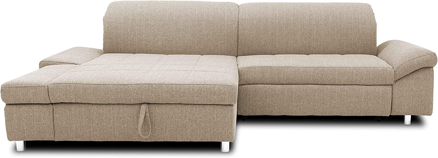 DOMO. collection Mika Ecksofa, Sofa mit Schlaffunktion und Bettkasten in L-Form, Schlafsofa mit Rücken- und Armlehnfunktion, beige, 260x178x80 cm Bild 1