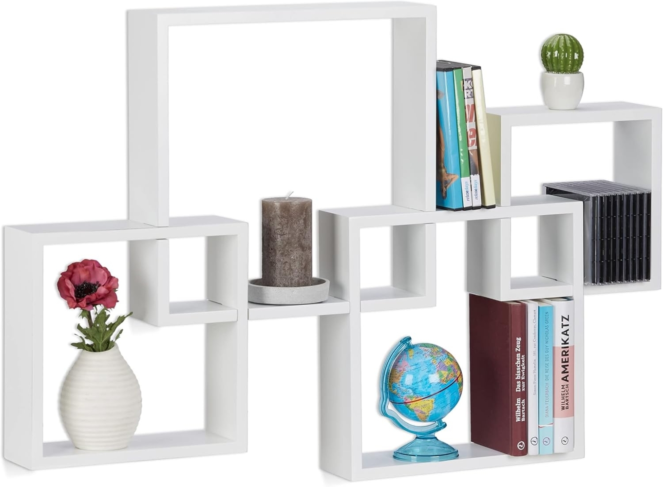 Relaxdays Würfelregal 4er Set, Hängeregal Cube für Wand, freischwebendes Wandboard groß, MDF, HBT: 92 x 62,5 x 10 cm, weiß Bild 1