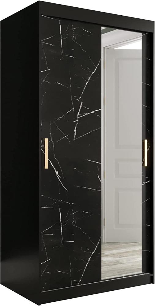 Kleiderschrank Kamoga T2 100 (Schwarz / Marmor Schwarz + Gold, mit Schubladen) Bild 1