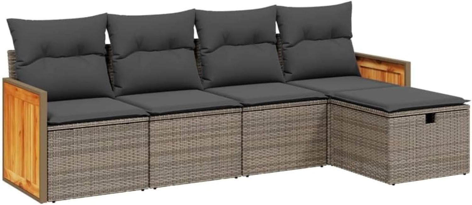 vidaXL 5-tlg. Garten-Sofagarnitur mit Kissen Grau Poly Rattan 3265722 Bild 1