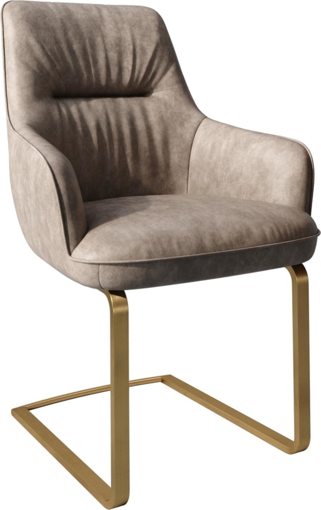 Freischwinger Zelia-Flex mit Armlehnen Mikrofaser Taupe Vintage Freischwinger flach Gold Taschenfederkern Bild 1