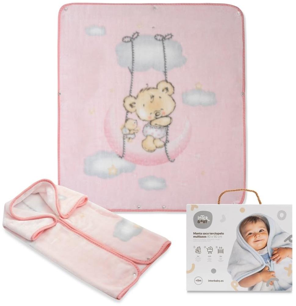 Neugeborenen- Babyschlafsack 3-In-1-Wickeldecke mit Kapuze - "Osito Nube rosa" · Kleinkind Warmer Dicker Kinderwagen-Schlafsack Weiche Strickdecke· 80x90 cm · INTERBABY Bild 1