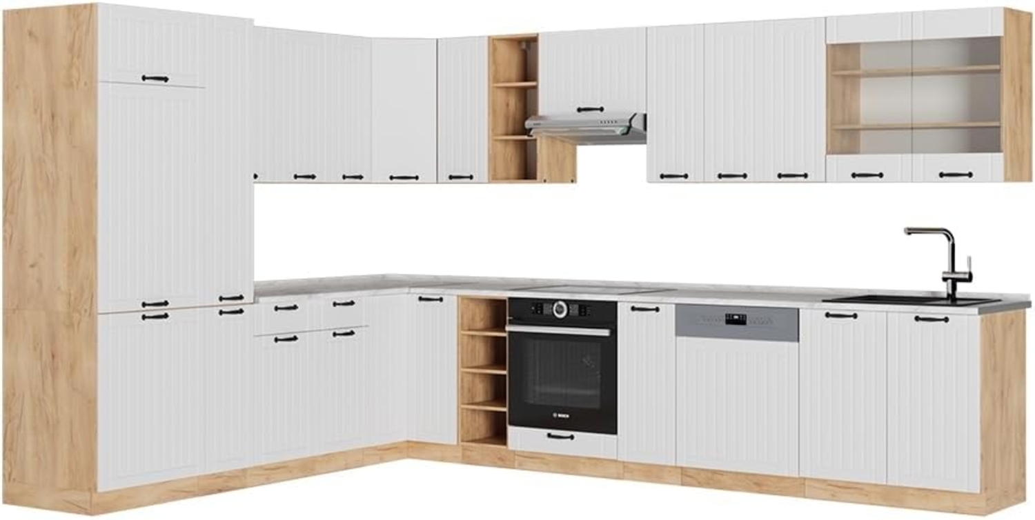 Eckküche Fame-Line Weiß Landhaus 347 x 60 cm , AP Marmor Vicco Bild 1