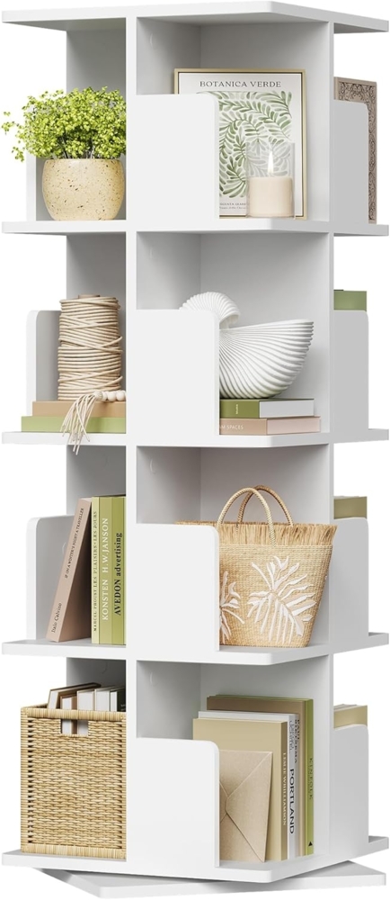 EUGAD drehbares Bücherregal Raumteiler Standregal Drehregal Büroregal Dekoregal 360° frei drehbar mit 4 Ebenen MDF Weiß 40 x 129 x 40 cm 0040SHG Bild 1