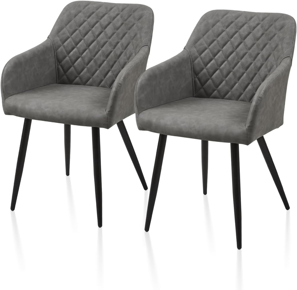 TUKAILAI Esszimmerstühle 2er Set aus Kunstleder, Modern Küchenstuhl Polsterstuhl Wohnzimmerstuhl Sessel mit Armlehnen Rückenlehne Metallbeinen, für Küche Esszimmer Wohnzimmer Lounge,Hellgrau Bild 1