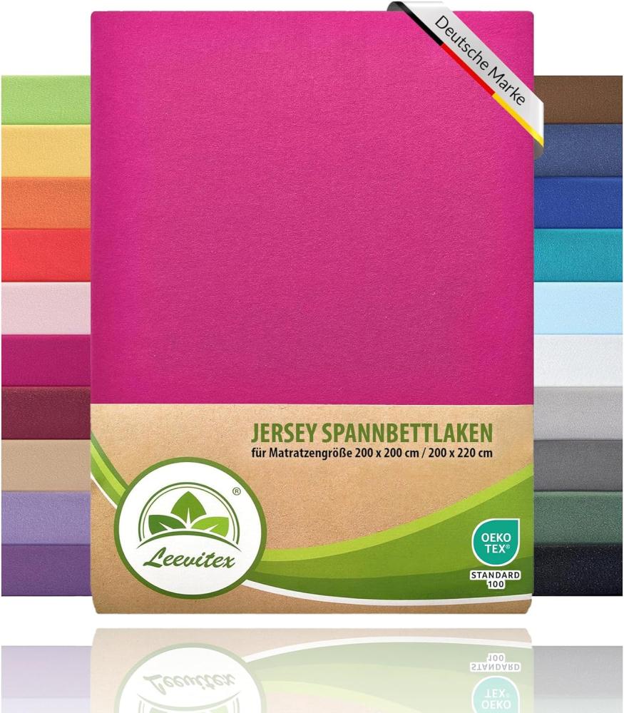 leevitex® Boxspringbett & Wasserbett Spannbettlaken | 100% Baumwolle | Markenqualität | Ökotex | 200 x 220 cm + 40 Steg - Pink Bild 1