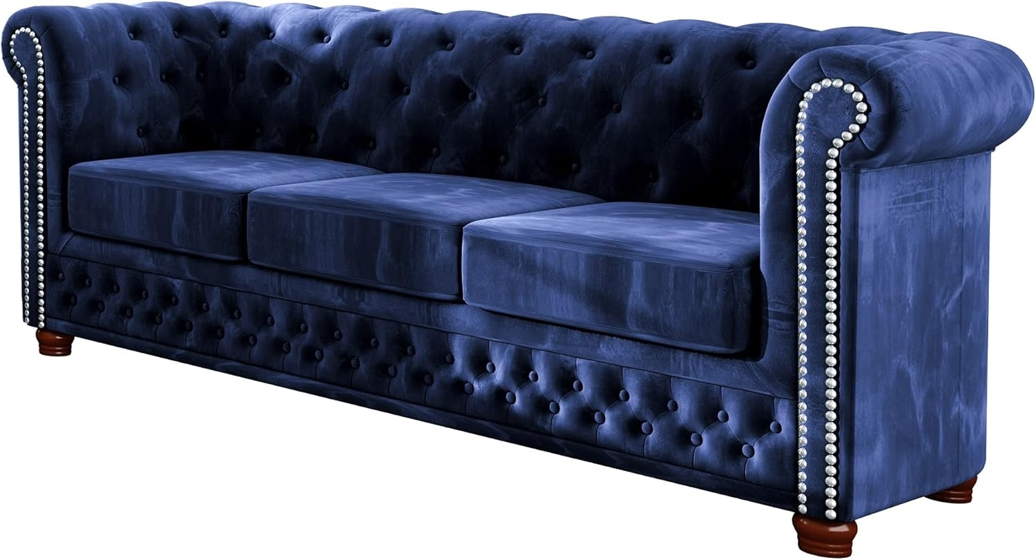 S-Style Möbel Chesterfield-Sofa Leeds 3-Sitzer aus Samt-Stoff mit Holzfüßen, mit Wellenfederung Bild 1