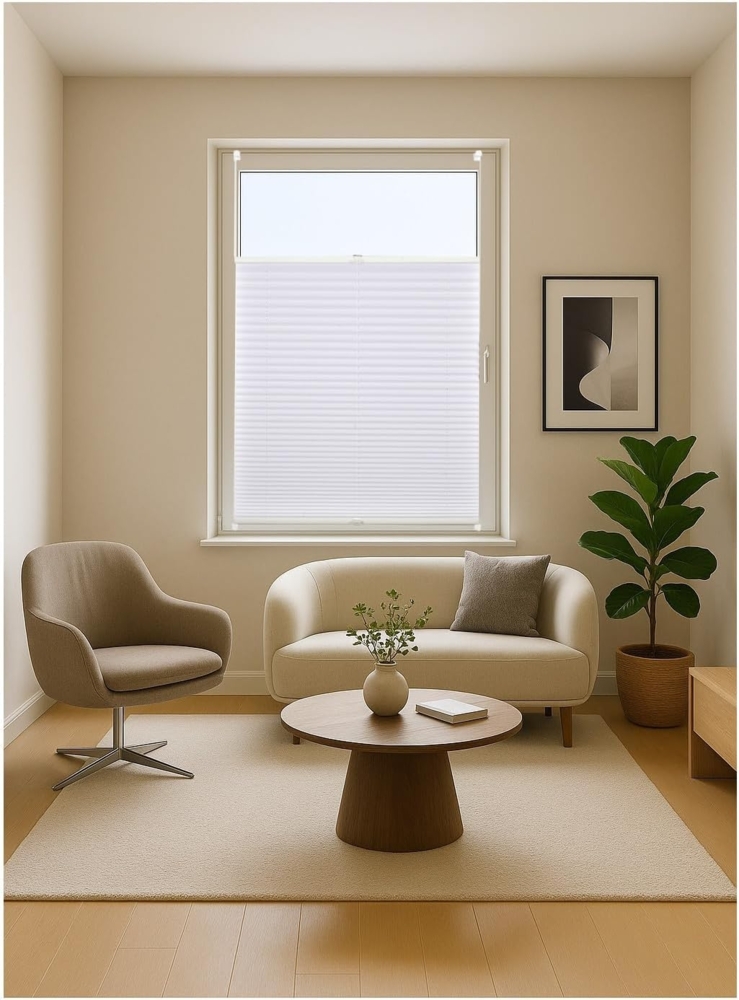 ondeco Plissee ohne Bohren mit Klemmträger viele Farben, Sonnenschutz für Fenster innen, Lichtschutz und Blickdicht, Plissee klemmfix Faltrollo Sichtschutz für Tür - Weiß - 90x130 cm Bild 1