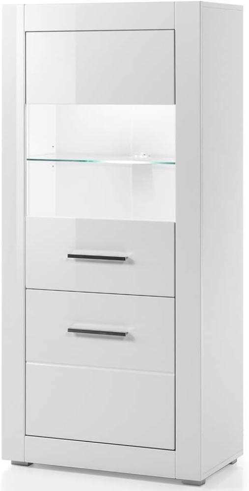 Stand-Vitrine Vitrienenschrank BALVE-61 in weiß Hochglanz mit Beleuchtung BxHxT: 65x142x35cm Bild 1