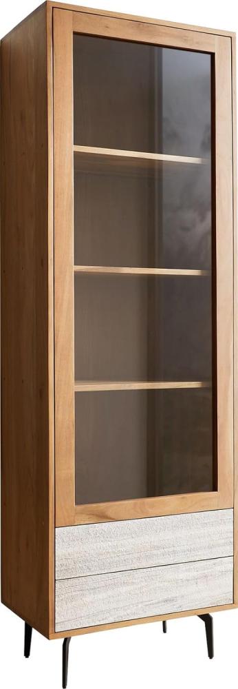 Vitrine Kleo 60x180 cm Akazie Natur 1 Tür 2 Schübe Winkelfuß Metall Schwarz Bild 1