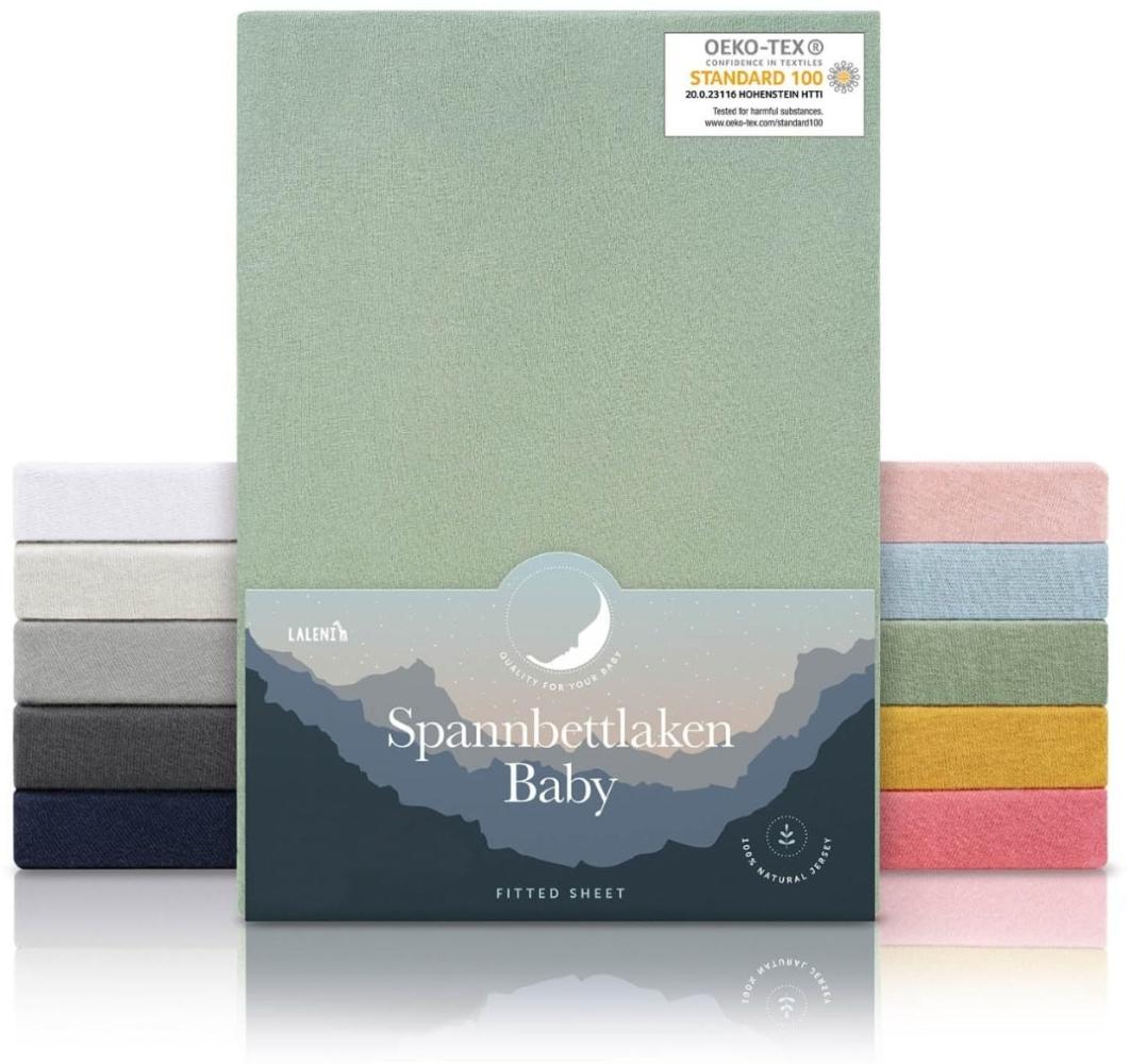 Laleni 2er-Set Spannbettlaken BLaufgitter 6-eckig 100x115cm - Oeko-Tex Zertifiziert, 100% Baumwolle, atmungsaktives Spannbetttuch Jersey Baby, 135 g/m², Summer Green - Grün Bild 1