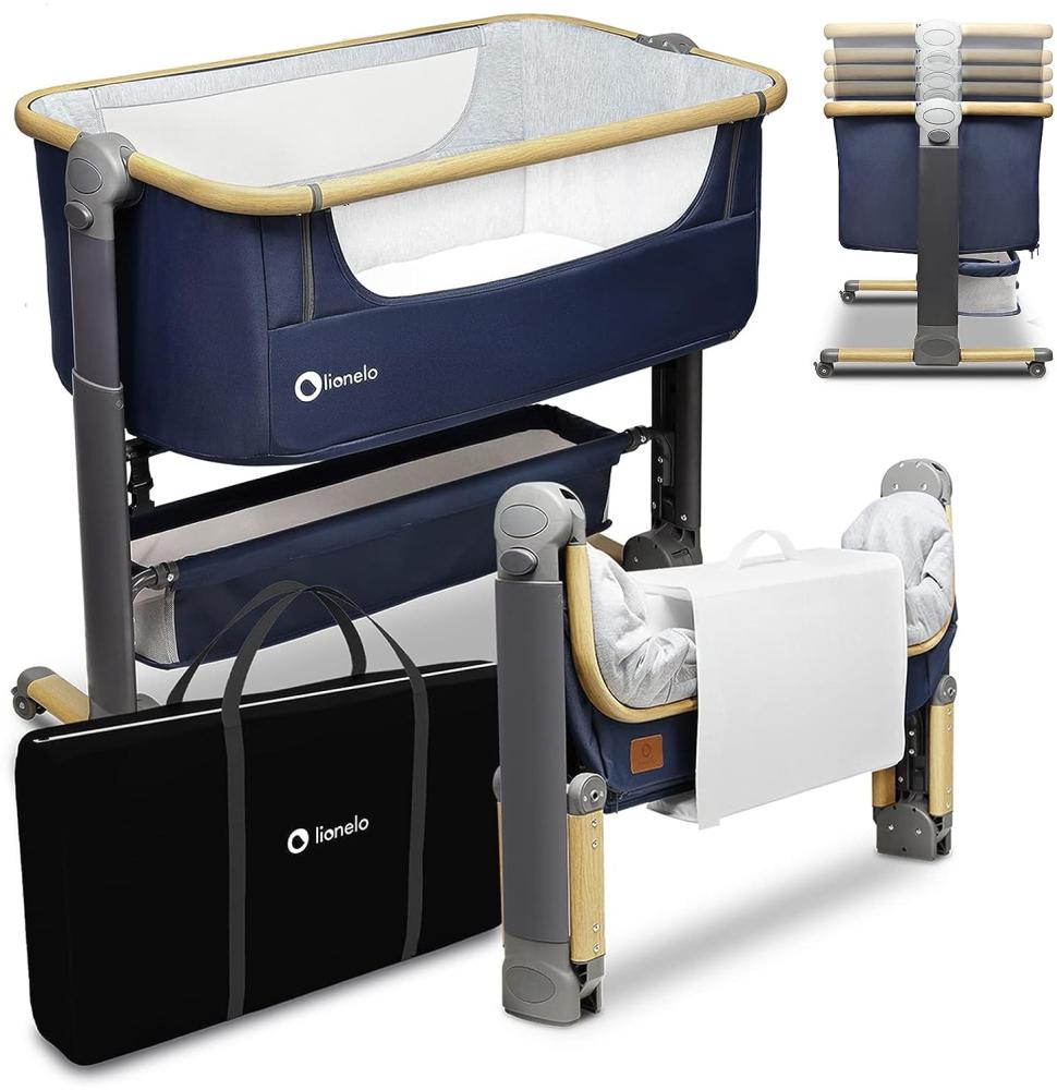 Lionelo Timon Blue Navy Beistellbett mit Matratze Bild 1