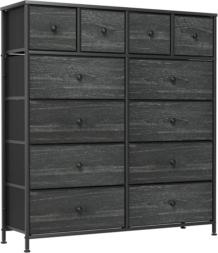 Clevich Stoff-Kommode, Schminktisch Schrank, Aufbewahrungsschrank, 12 Schubladen aus Stoff, Metallrahmen, industrieller Stil, für Wohnzimmer, Flur, Schlafzimmer (Schwarz) Bild 1