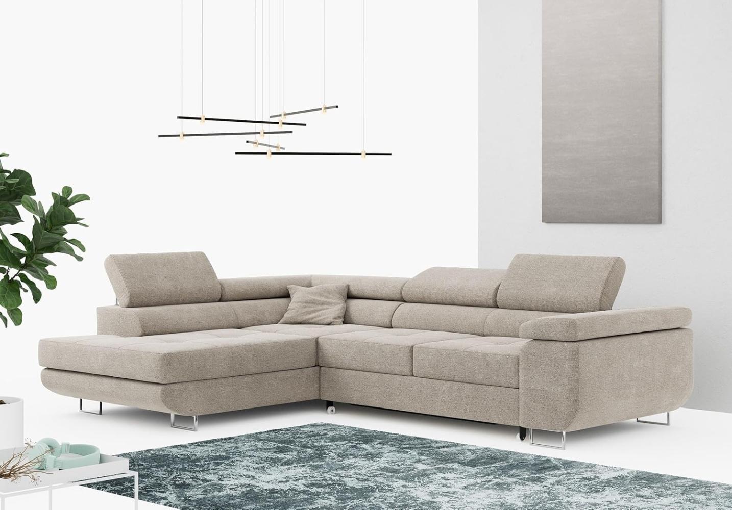 Ecksofa L-Form Couch mit Schlaffunktion und Verstellbare Kopfstützen - GUSTAW - Beige Stoff - Links Bild 1