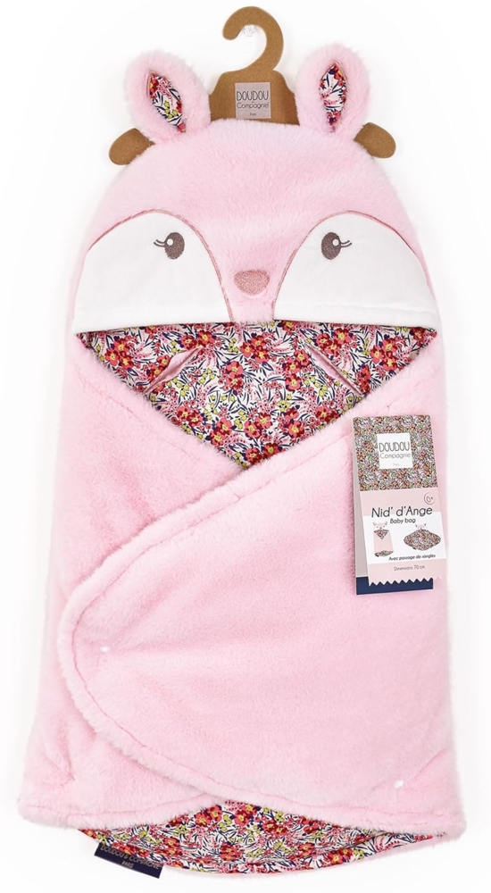 DOUDOU ET COMPAGNIE - Babyschlafsack Boh 'aime Maon – Decke aus Plüsch Rosa und Blumen – für Autositz, Cosi, Kinderwagen – 0 bis 6 Monate – 69 cm – Geschenk zur Geburt – DC4031 Bild 1