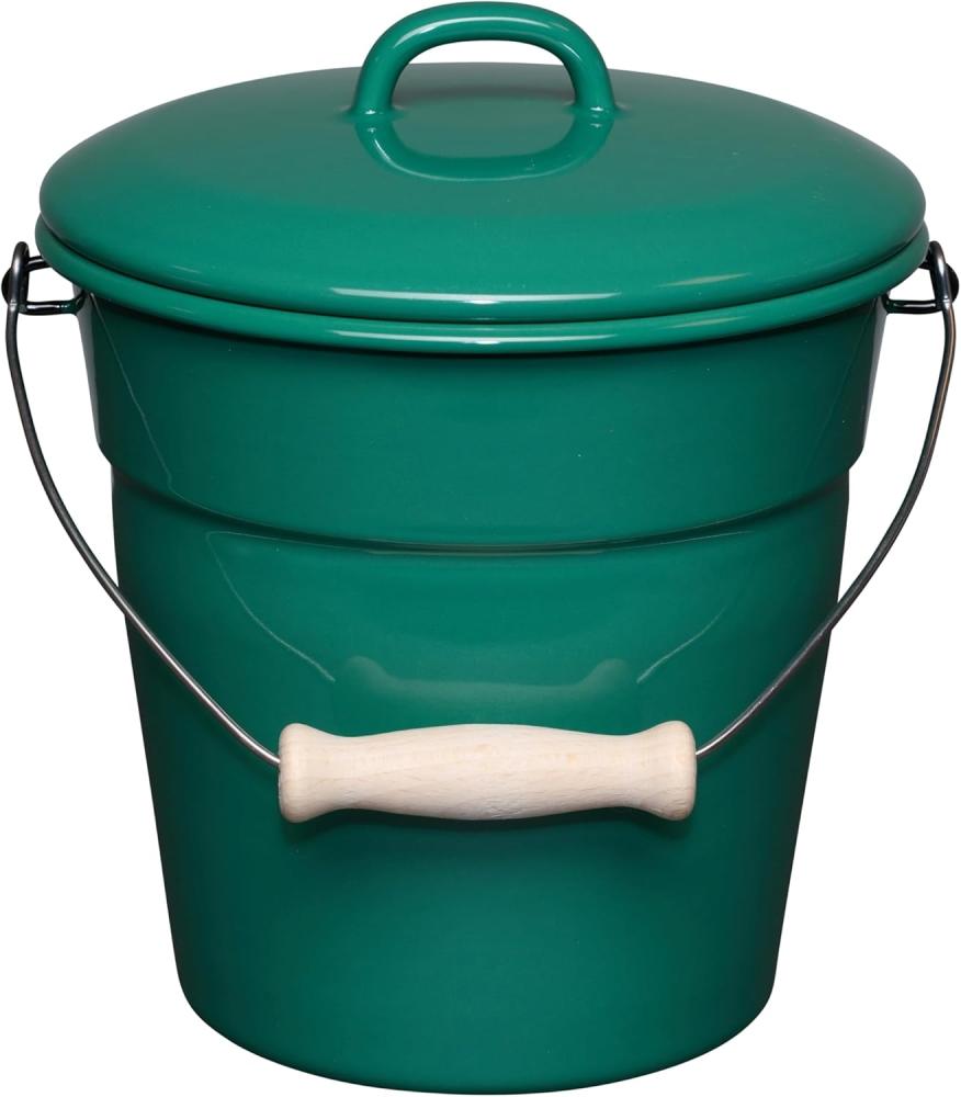 RIESS 0369-111 Allzweckeimer mit Deckel, 3,50 L, Emaille, NATURE GREEN DARK / Abfalleimer Bild 1