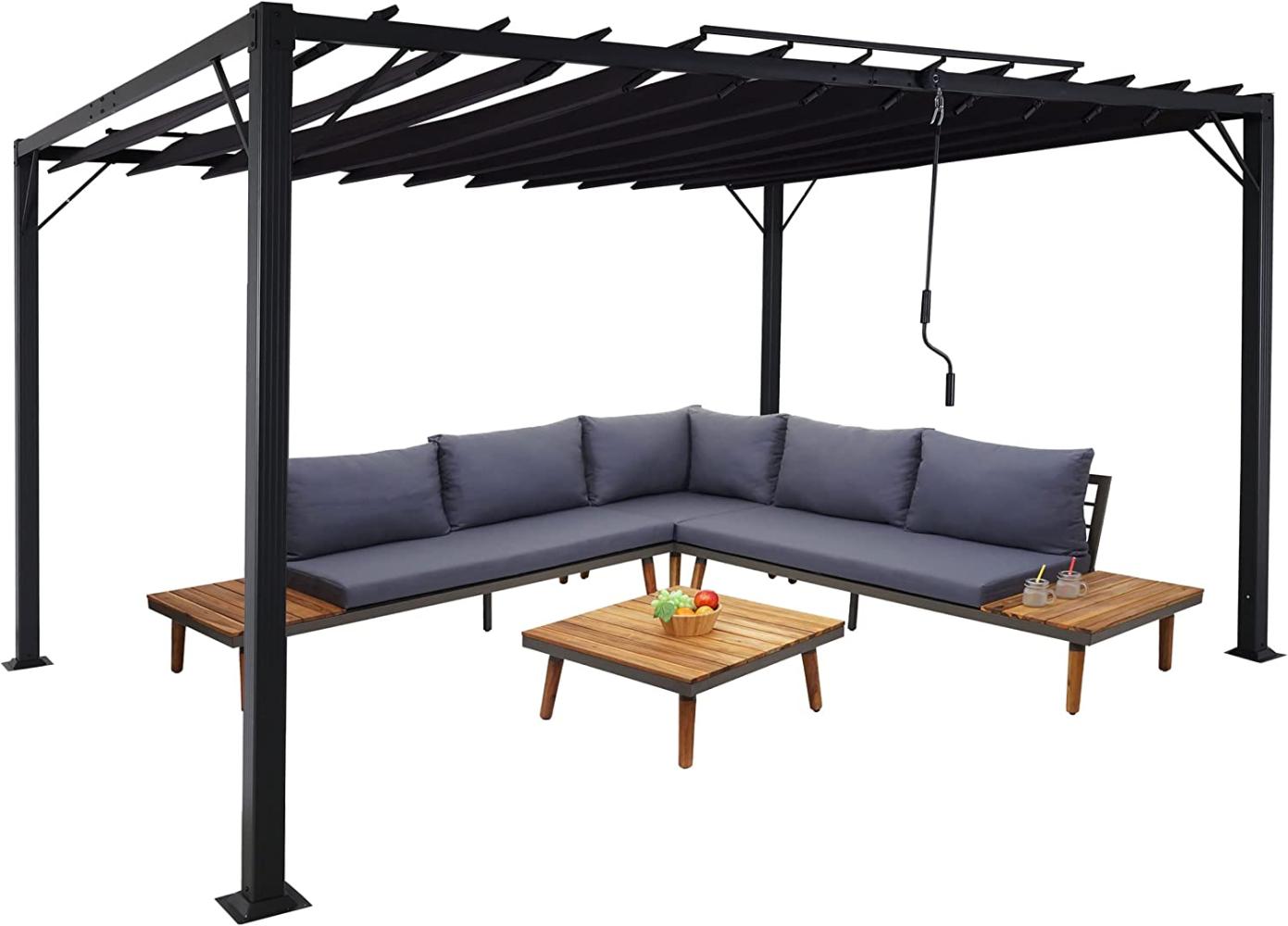 Mendler 'Pergola HWC-L40', Garten Lamellen-Pavillon Terrassenüberdachung, 8cm-Alu-Gestell Stoff/Textil, 3x4m anthrazit Bild 1