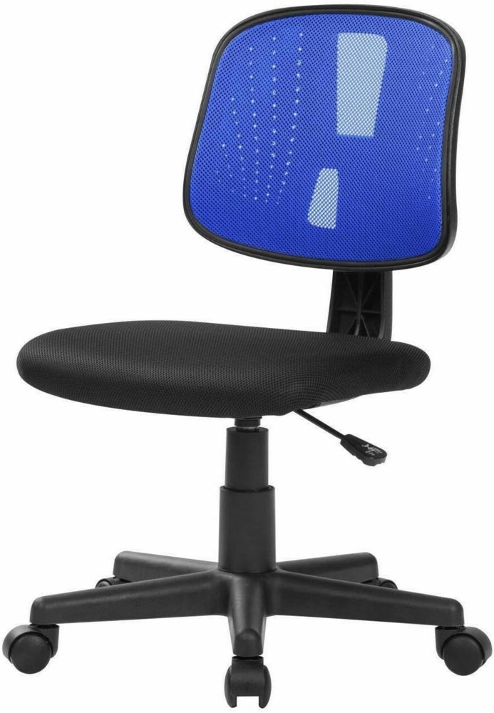 Dmora - Stuhl mit Rädern Nowra, Arbeitsbürostuhl, ergonomischer Bürositz, 49x43h81/93 cm, Schwarz und Blau Bild 1