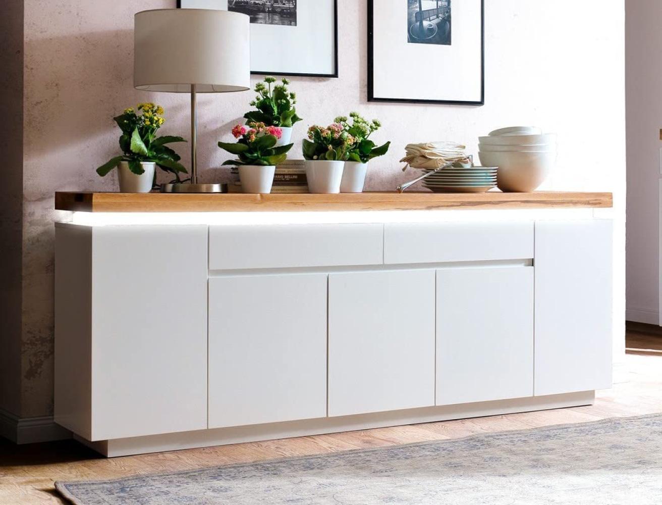 Sideboard Rosita 200 x 81 x 40 cm weiß Asteiche LED Beleuchtung Anrichte Bild 1