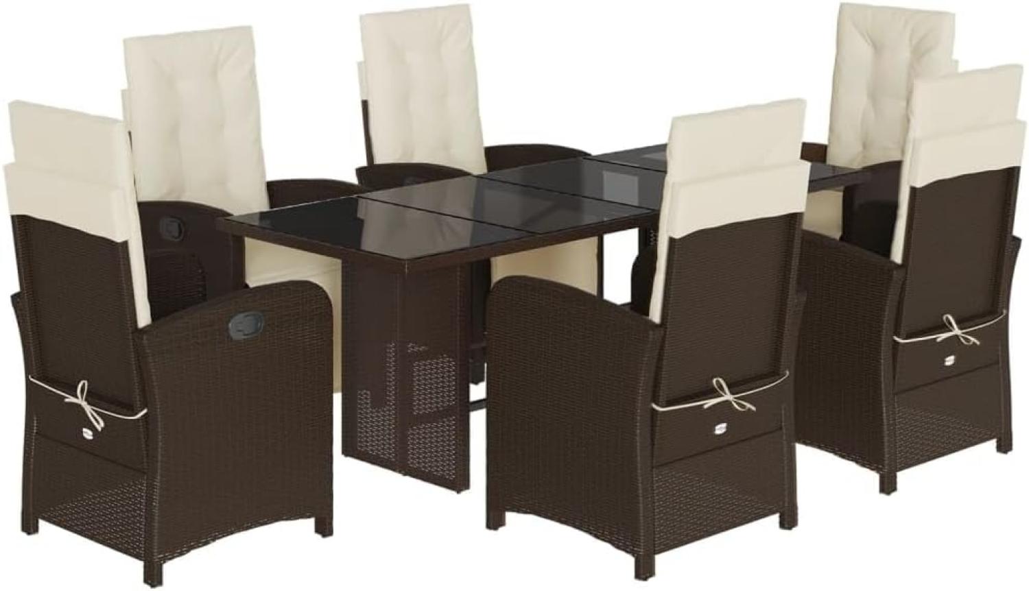 7-tlg. Garten-Essgruppe mit Kissen Braun Poly Rattan 3212490 Bild 1