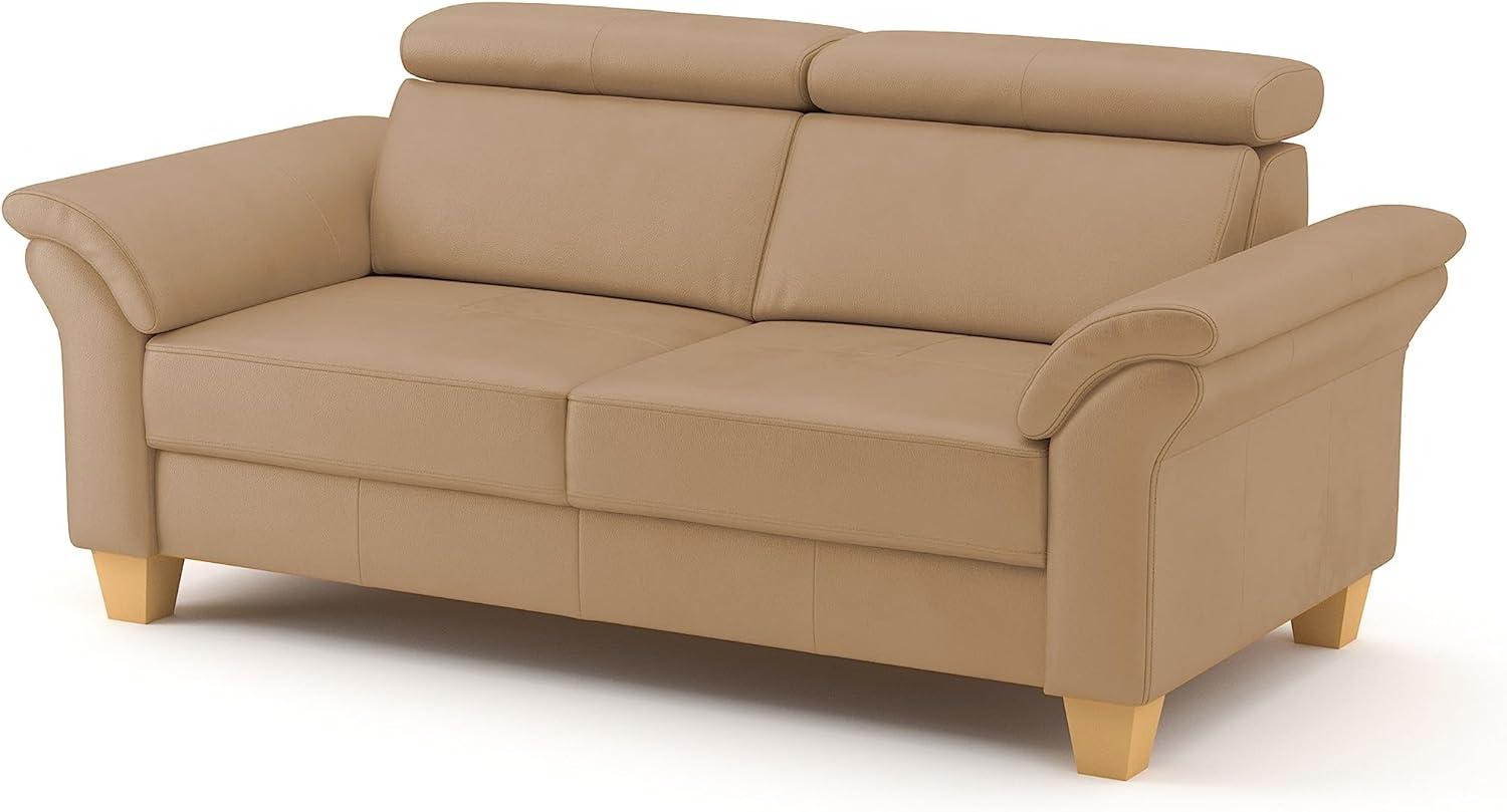 CAVADORE 3-Sitzer-Sofa Ammerland in Echtleder / Landhaus-Sofa mit Federkern + Kopfteilverstellung / 186 x 84 x 93 / Leder Beige Bild 1