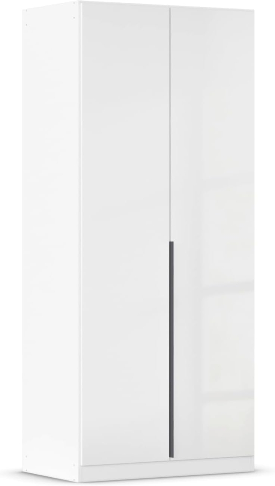 Rauch Möbel Alabama, Kleiderschrank, Garderobenschrank, 2-türig, Zubehör Basic, 1 Kleiderstange, 2 Einlegeböden, Farbe Hochglanz Weiß/Weiß, Griff Grau metallic, 91 x 229 x 54 cm Bild 1