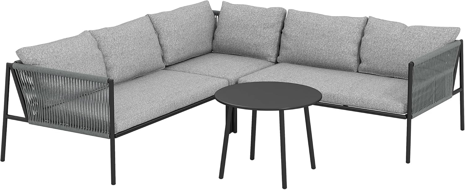 Outsunny Sitzgruppe mit Ecksofa, Tisch, Kissen, (4 teiliges Lounge-Set, 4-tlg, Gartenmöbel Set aus Polyrattan), für 6 Personen, für Garten, Balkon, Dunkelgrau Bild 1