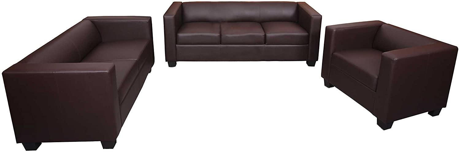 3-2-1 Sofagarnitur Couchgarnitur Loungesofa Lille ~ Kunstleder, coffee Bild 1