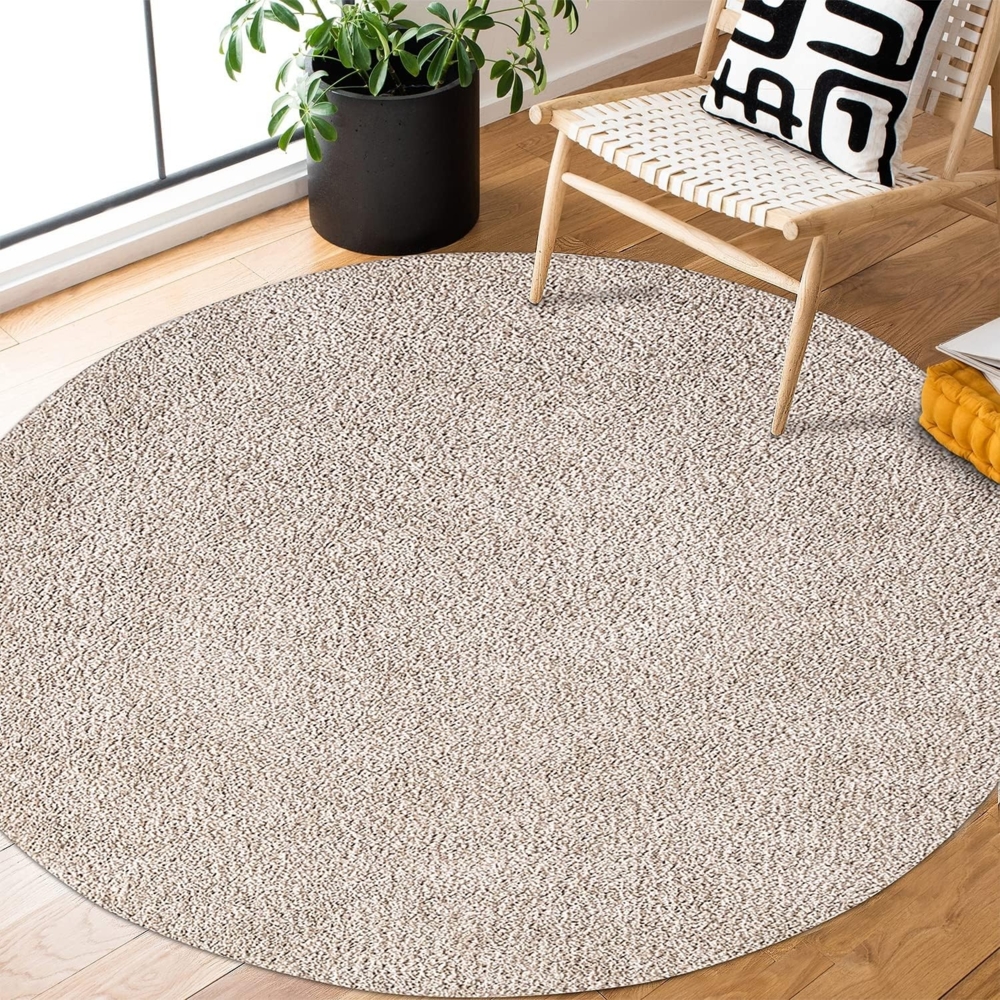 Teppich Rund Hochflor Shaggy - 160x160cm - Beige Einfarbig Uni Flauschig Modern Boho Wohnzimmer Schlafzimmer Deko Teppiche Weich Schlafzimmer Bild 1