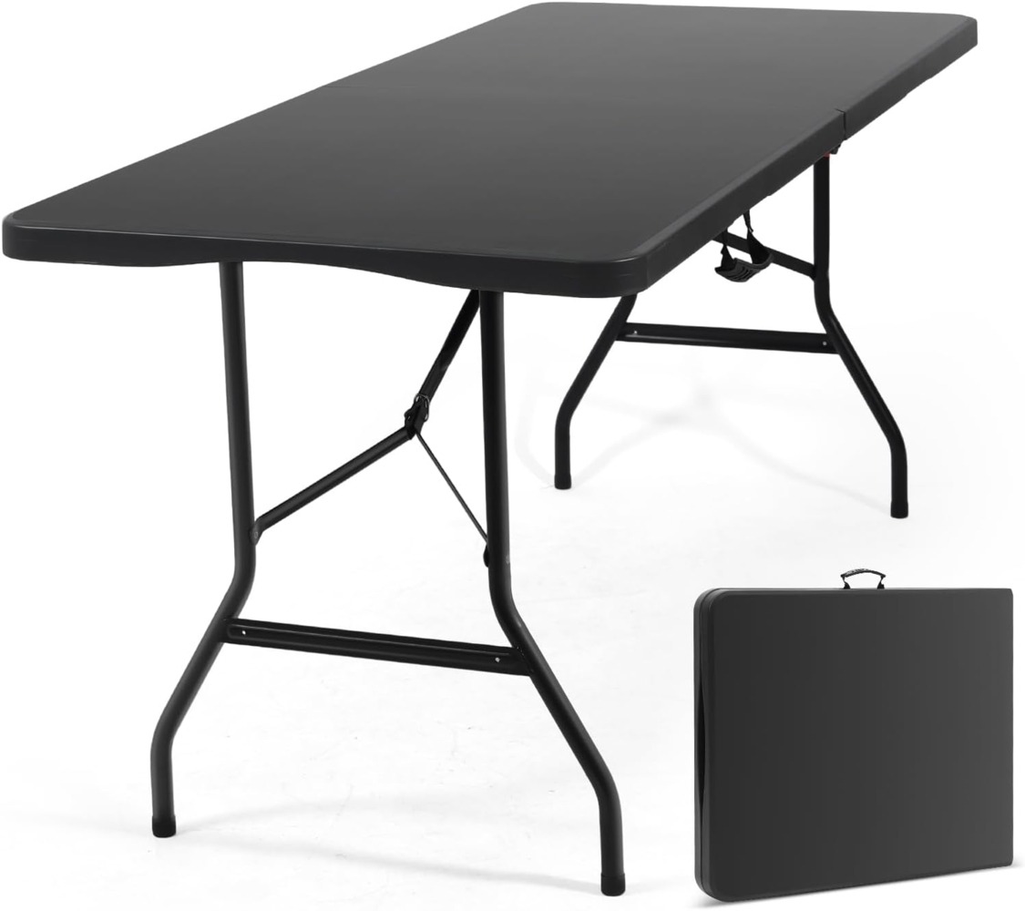 Sekey Buffettisch Tisch Klappbar Kunststoff 152x70 cm | Campingtisch mit Tragegriff Partytisch Klapptisch Gartentisch für Garten Terrasse und Balkon zusammenklappbar 4 Personen (Schwarz) Bild 1