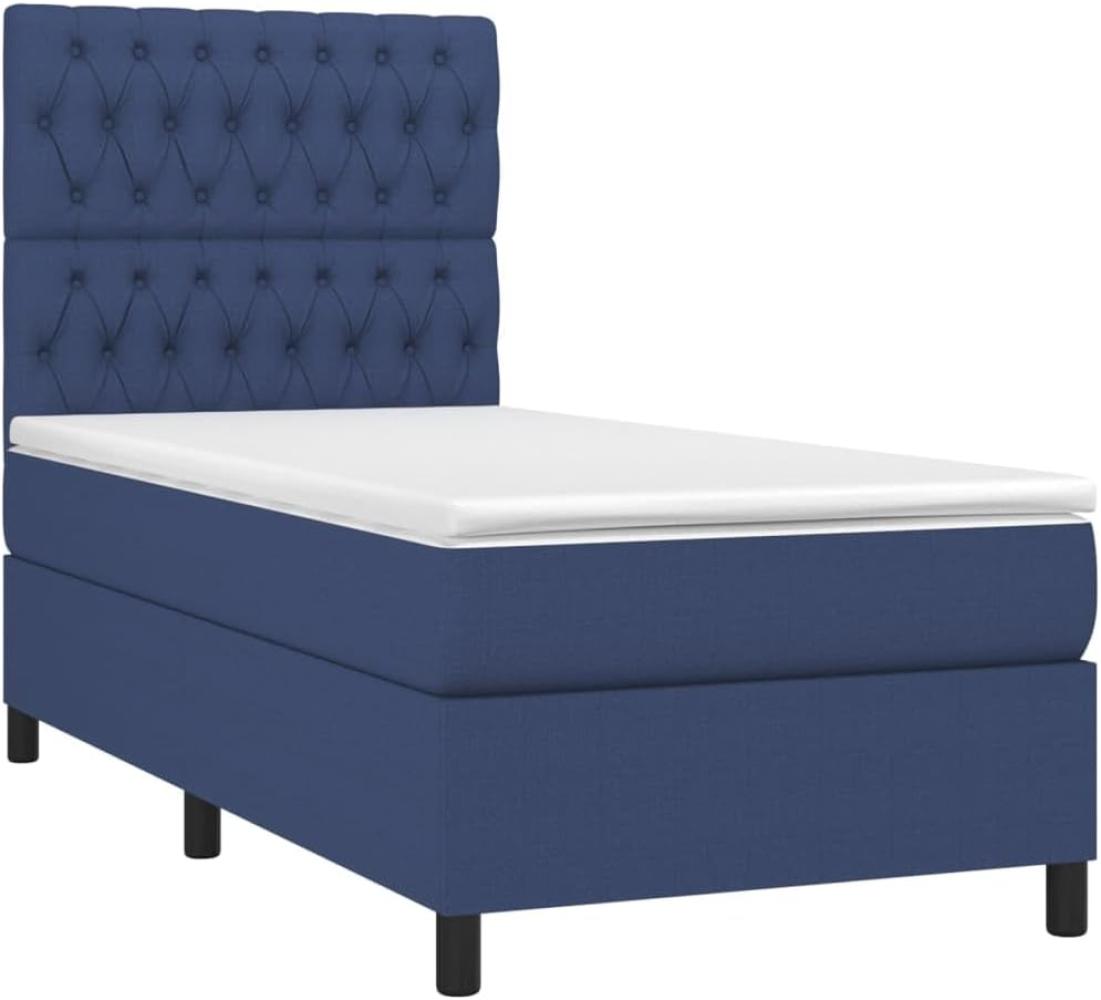 vidaXL Boxspringbett mit Matratze & LED Blau 100x200 cm Stoff 3135099 Bild 1