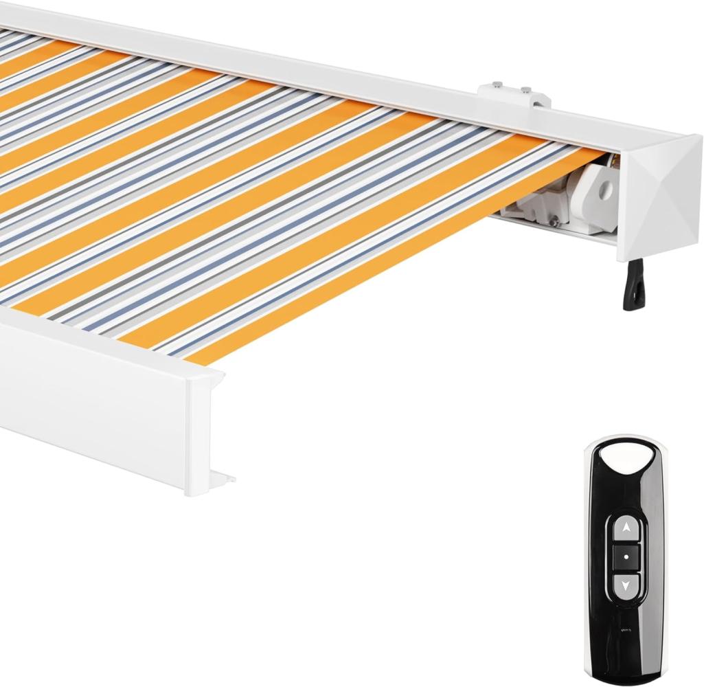 Paramondo Kassettenmarkise Line Markise elektrisch 350x300 cm gelb grau blau weiß Bild 1