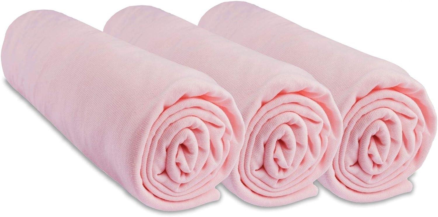 3 Spannbetttücher Baumwolle für Kinderbett 60 x 120 – Rosa Bild 1