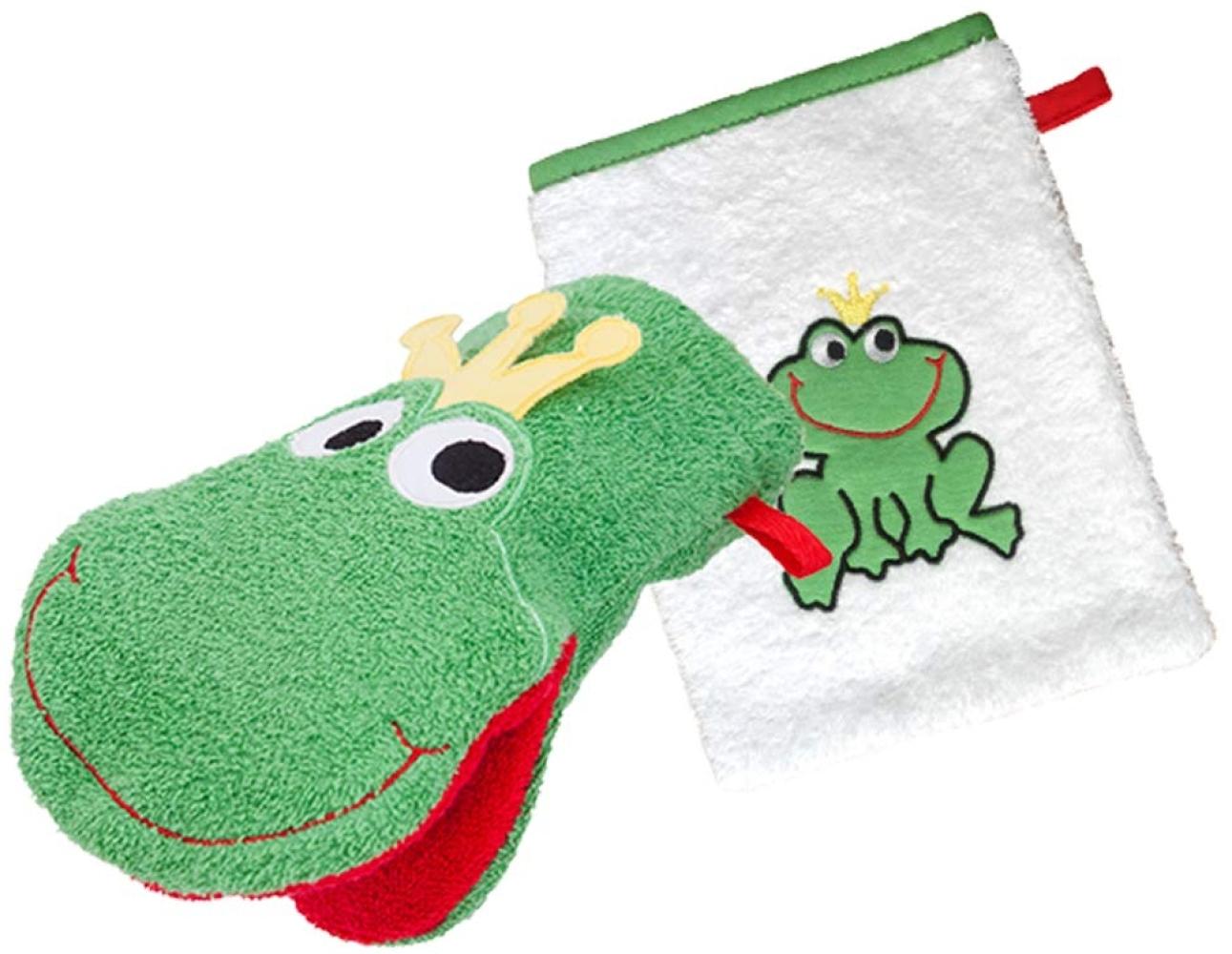 Smithy 2-er Set Waschlappen Baby Frosch | 100% Baumwolle Frottee | Waschhandschuh Kinder | Jungen & Mädchen | Geschenk zur Geburt Bild 1