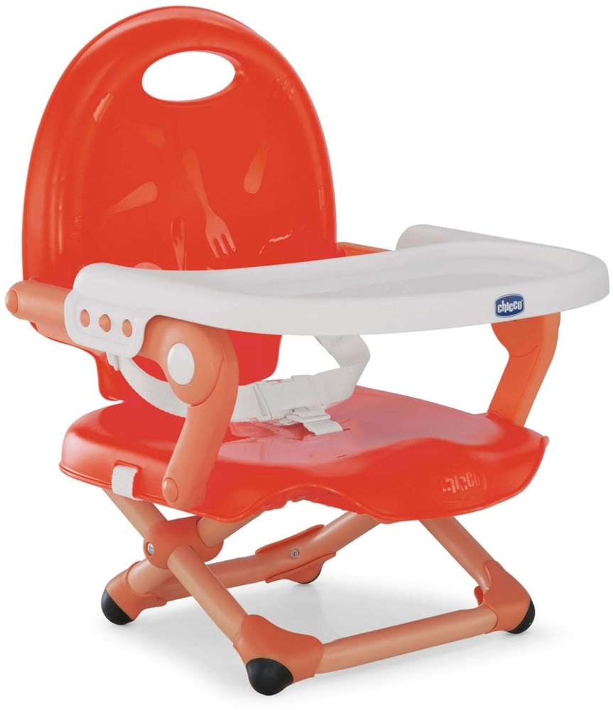 Chicco Pocket Snack Sitzerhöhung für Kinder von 6 Monaten bis 3 Jahren (15 kg), tragbarer Hochstuhl, verstellbar, mit kompaktem Verschluss und abnehmbarer Platte, Poppy Red Bild 1