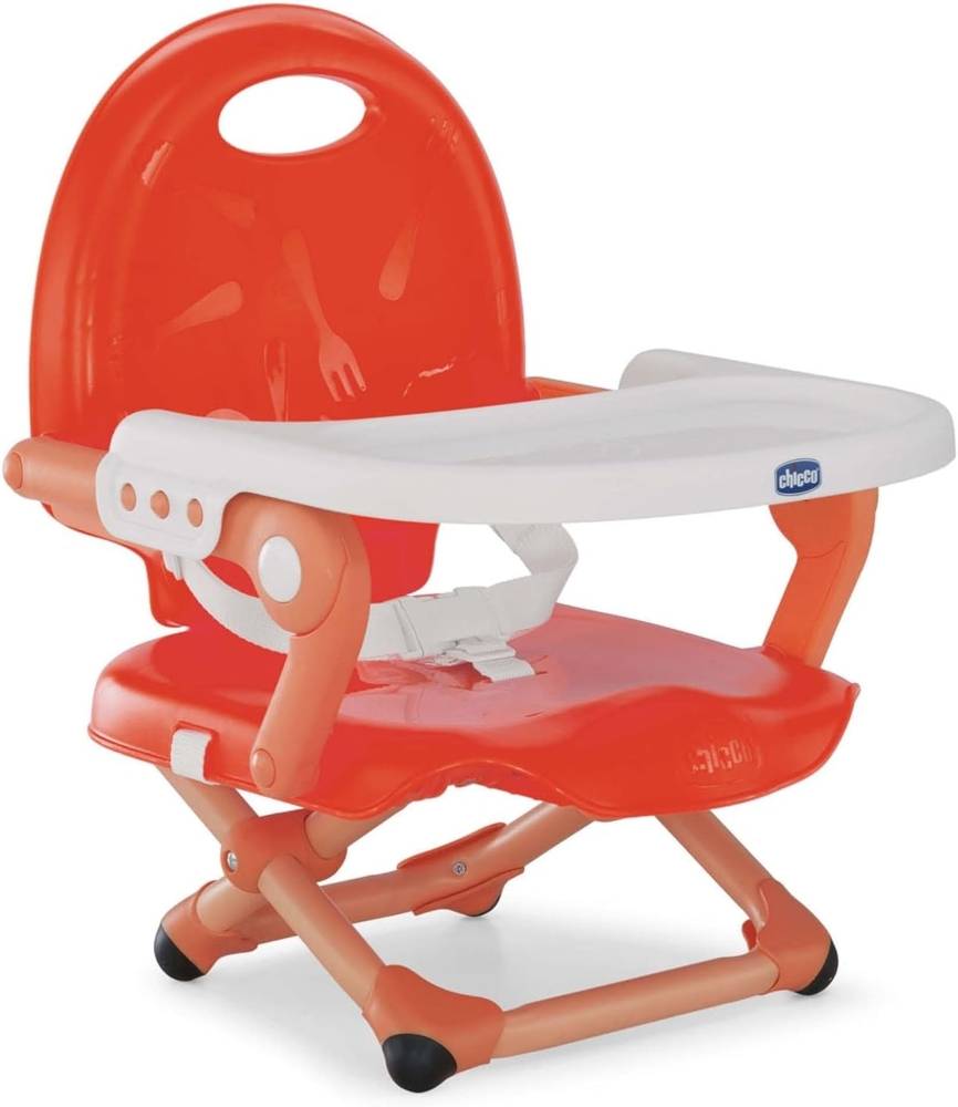 Chicco Pocket Snack Sitzerhöhung für Kinder von 6 Monaten bis 3 Jahren (15 kg), tragbarer Hochstuhl, verstellbar, mit kompaktem Verschluss und abnehmbarer Platte, Poppy Red Bild 1
