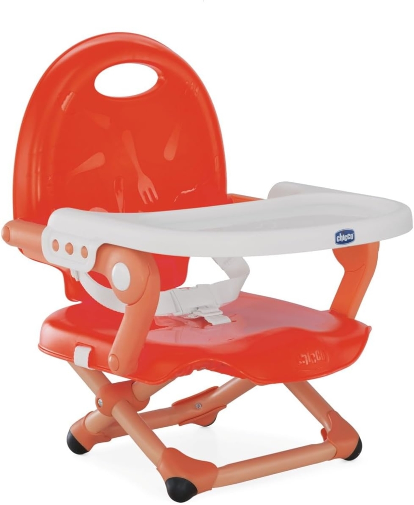 Chicco Pocket Snack Sitzerhöhung für Kinder von 6 Monaten bis 3 Jahren (15 kg), tragbarer Hochstuhl, verstellbar, mit kompaktem Verschluss und abnehmbarer Platte, Poppy Red Bild 1