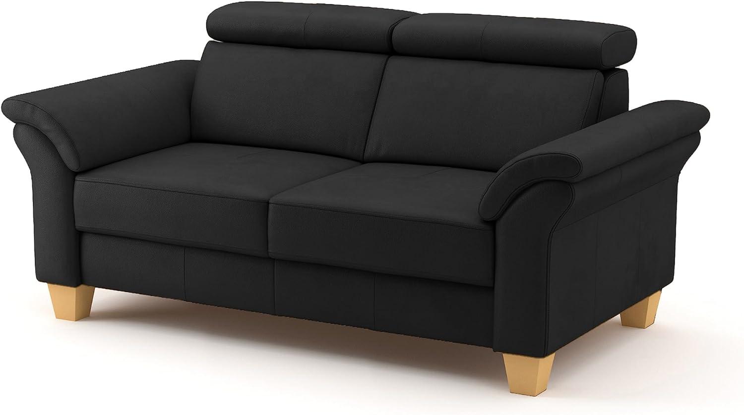 CAVADORE Echtleder 2er-Sofa Ammerland / Landhaus-Sofa mit Federkern + Kopfteilverstellung / 156 x 84 x 93 / Leder Schwarz Bild 1