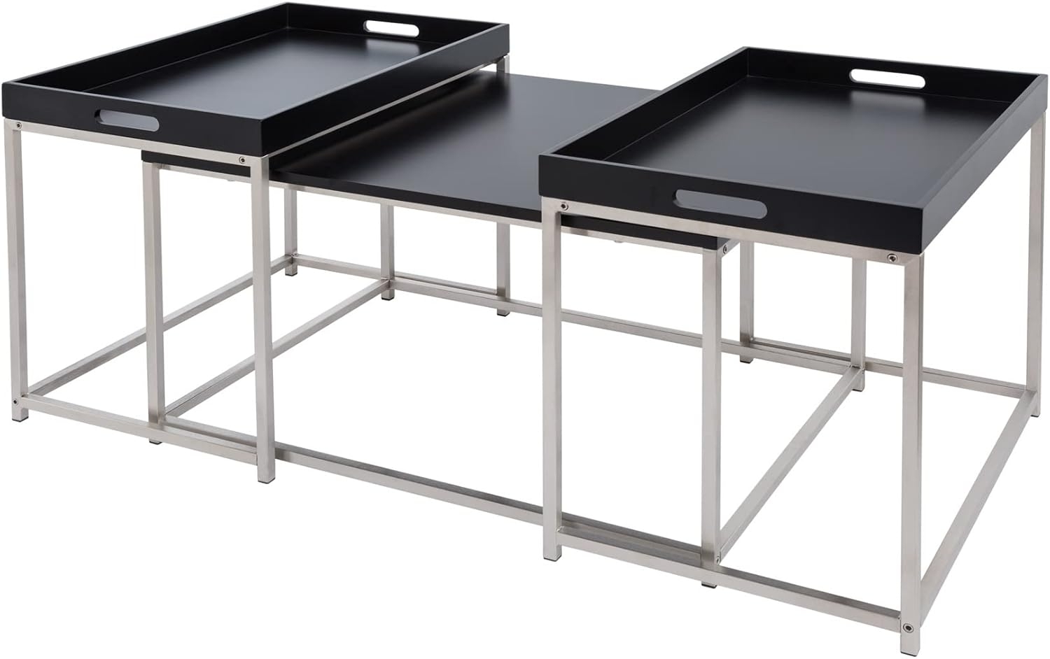riess-ambiente Couchtisch ELEMENTS 75cm schwarz / silber (Set, 3-St), Wohnzimmer · Holzwerkstoff · Metall · abnehmbares Tablett · Modern Bild 1